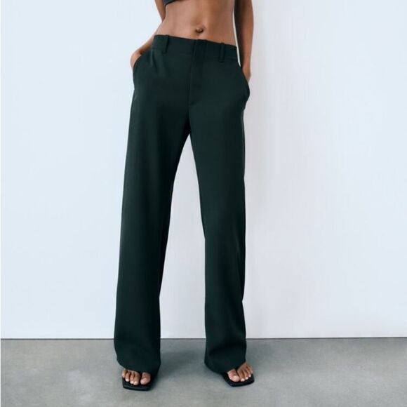 Zara Wool Blend Pants Bottle Green New - Picture 7 of 9